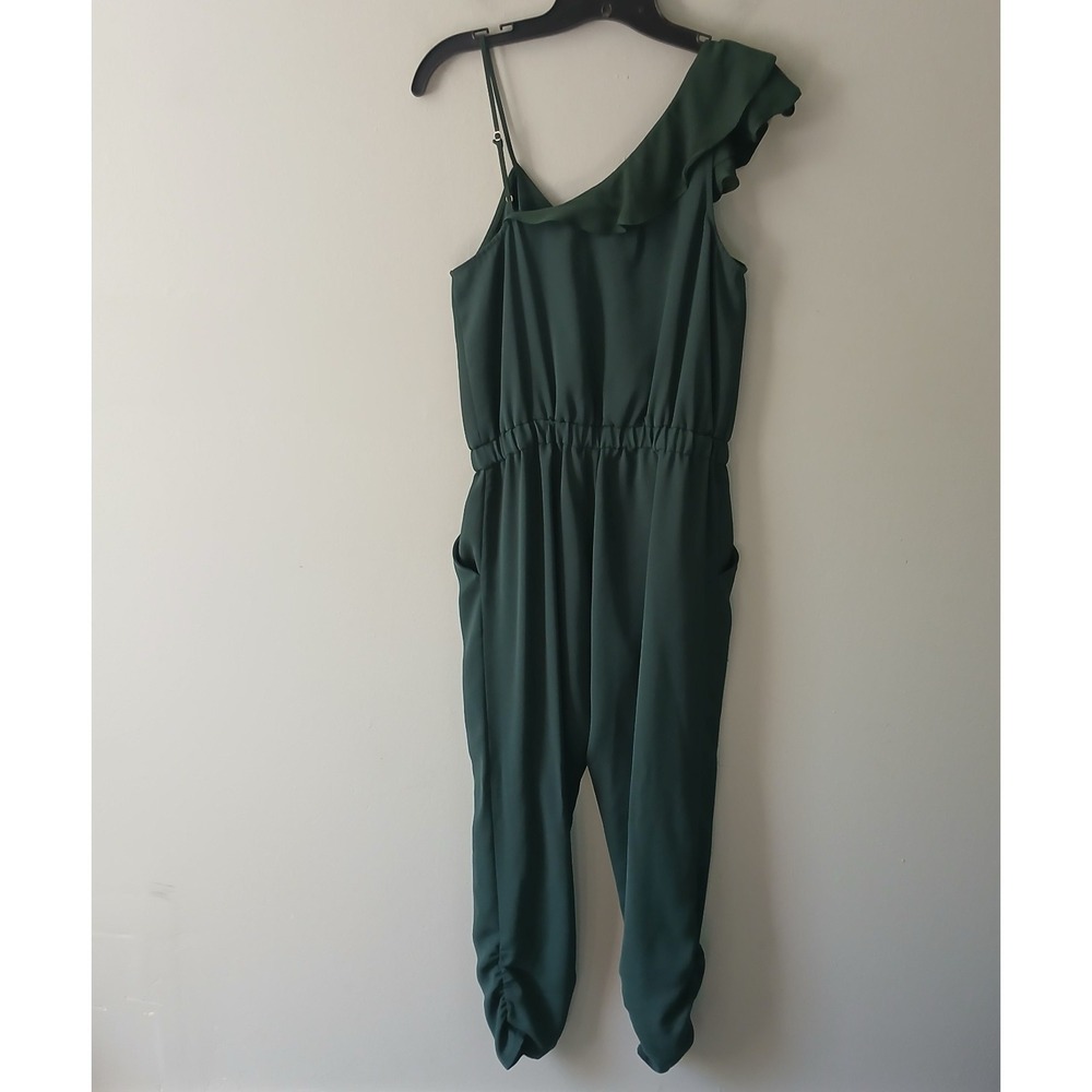 Parker Women's Size 0 Asymmetrical Jumpsuit Ruffle Sleeve Ankle Length Green - Picture 12 of 16